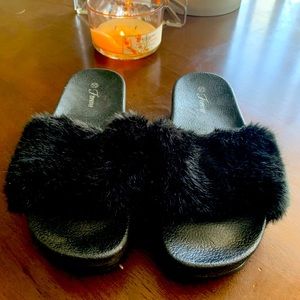 Brand new never worn fur slides